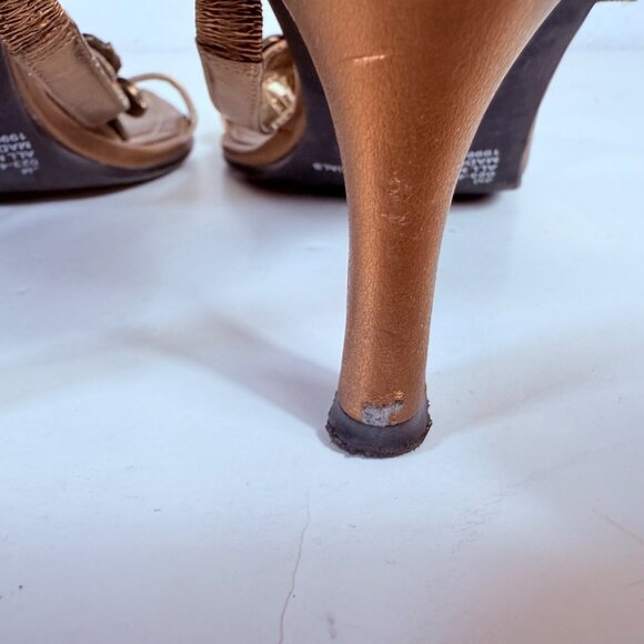 Bronze Strappy Sandals Peacock Rhinestone Accents Kitten Heels Size 8 By MixIt - Picture 10 of 14